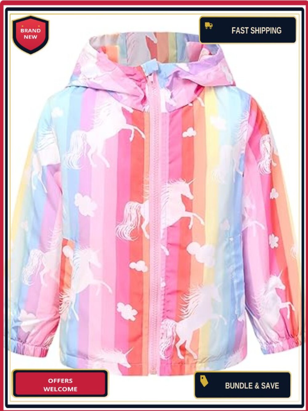 Toddler Girls Waterproof Rain Jacket Hooded Lightweight Windbreaker